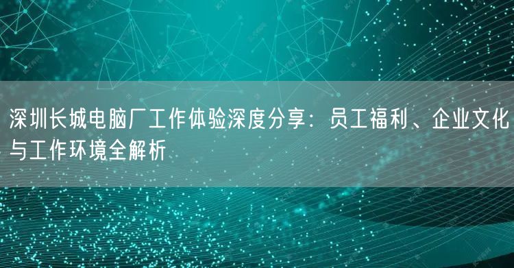 深圳长城电脑厂工作体验深度分享：员工福利、企业文化与工作环境全解析